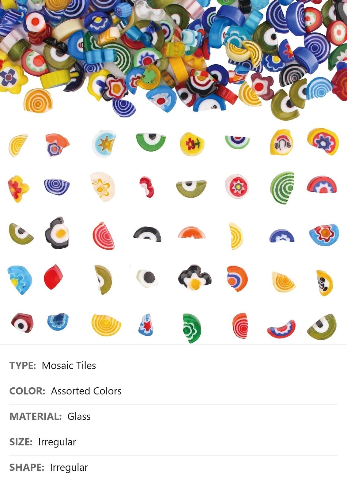 Millefiori Glass Mosaic Tiles, 100g, Irregular Pieces, Assorted Colors