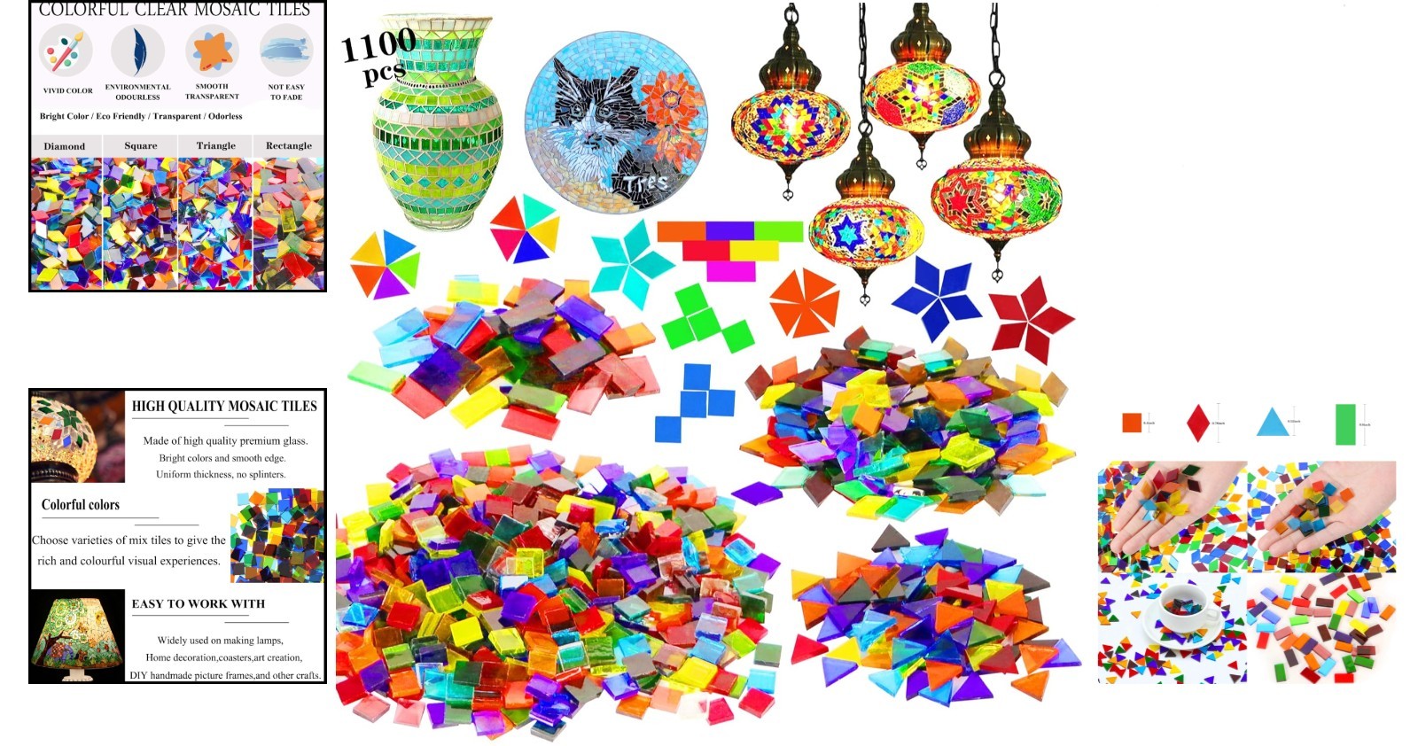 1100 Pcs Stained Glass Mosaic Tiles – Modern Craft Supplies for DIY Enthusiasts