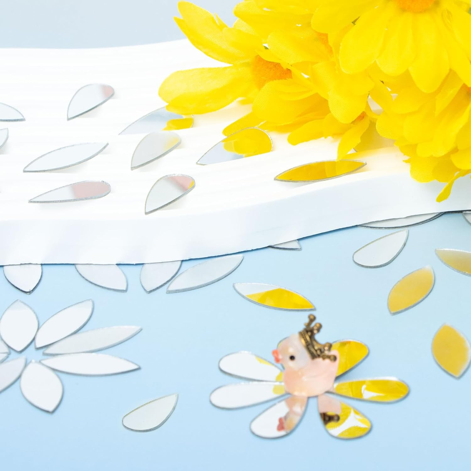 300Pcs Mini Leaf Shape Craft Mirrors Mosaic Tiles Self Adhesive | 1 Inch Small A