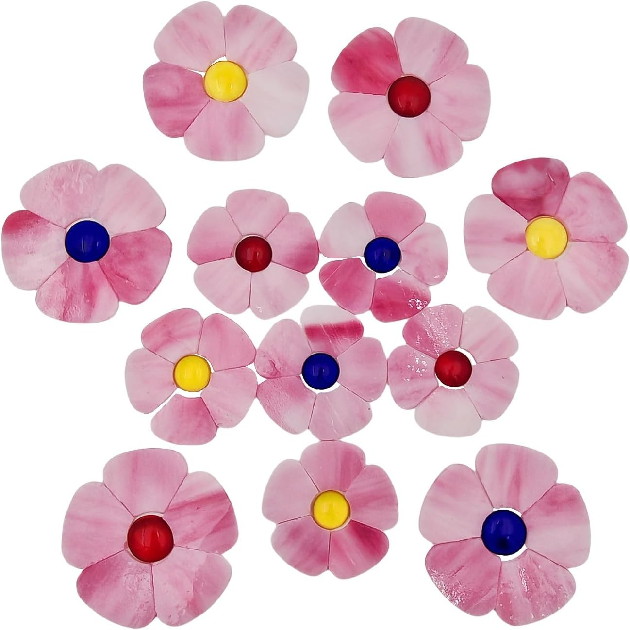 12 Flower Stained Glass Mosaic Tiles – 2 Size Floral Petals & Flat Bead Mosaic G
