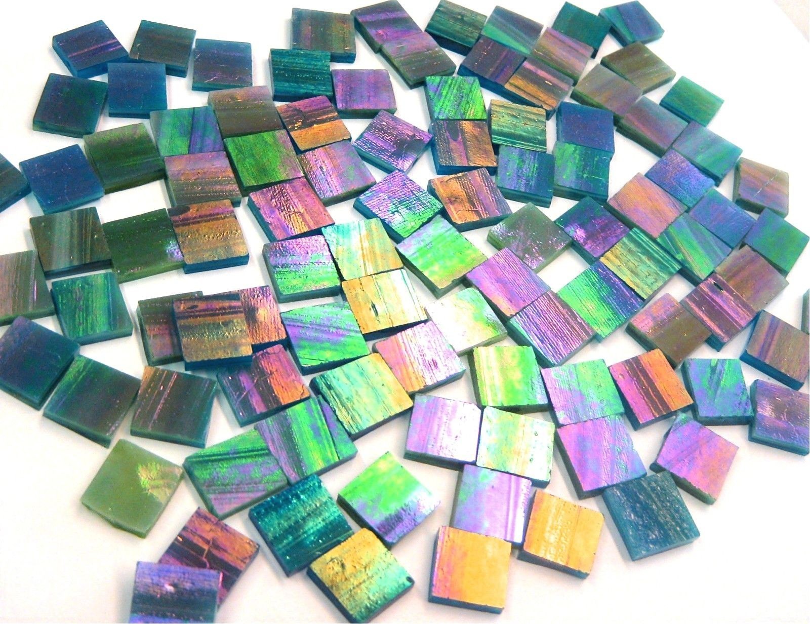 110 Mosaic Tiles 1/2″ BLUE GREEN EARTH Kokomo Iridescent Opal Stained Glass