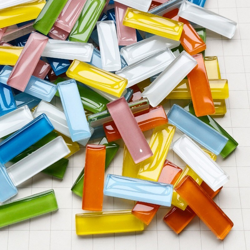 250g Multicolor Glass Rectangle Mosaic Tiles Clear Mixed Color for DIY Crafts