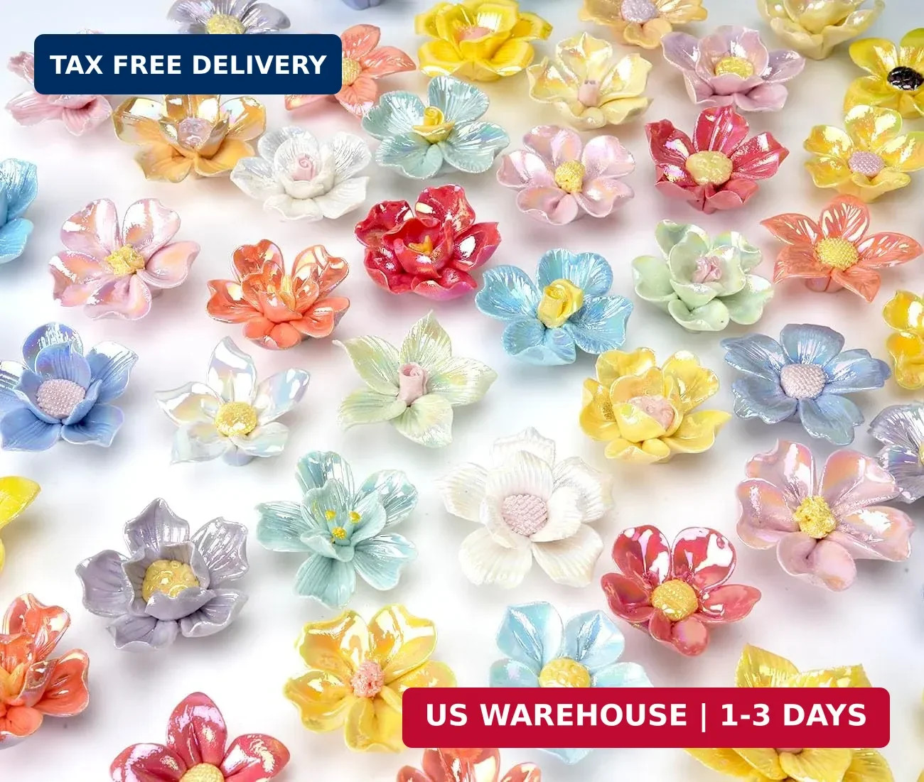 30 Pieces 3D Ceramic Mosaic Flowers for DIY Crafts, Various Shimmering Glaze Iri