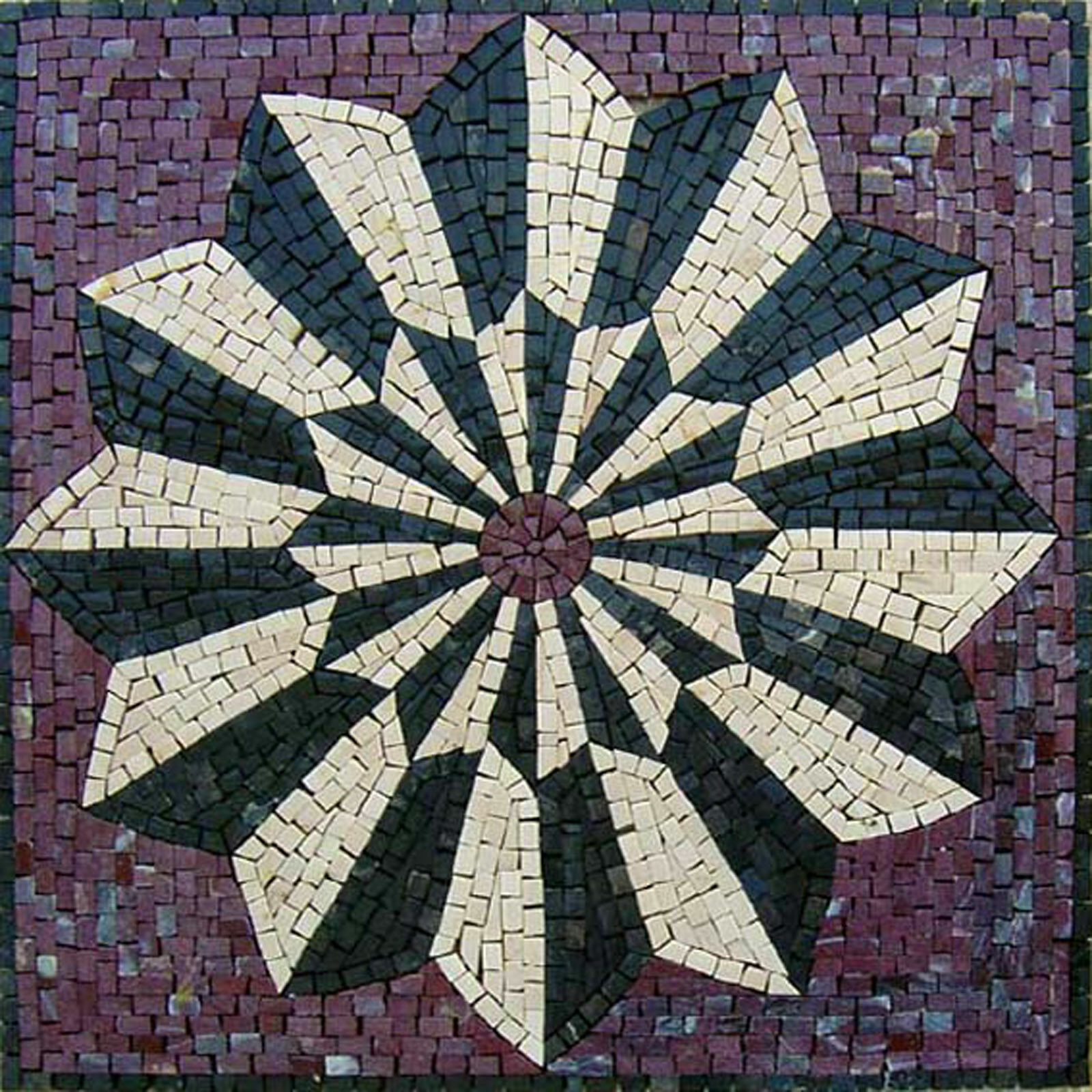 Abstract Insert Medallion Black White Purple Decor Marble Mosaic