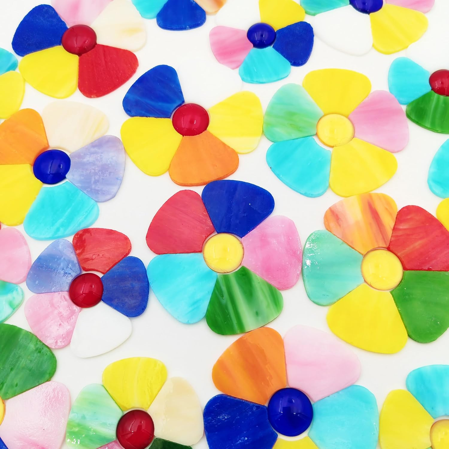 20PCS Glass Flower Mosaic Tiles, 2 Size Petal Stained Glass Mosaic Pieces for DI