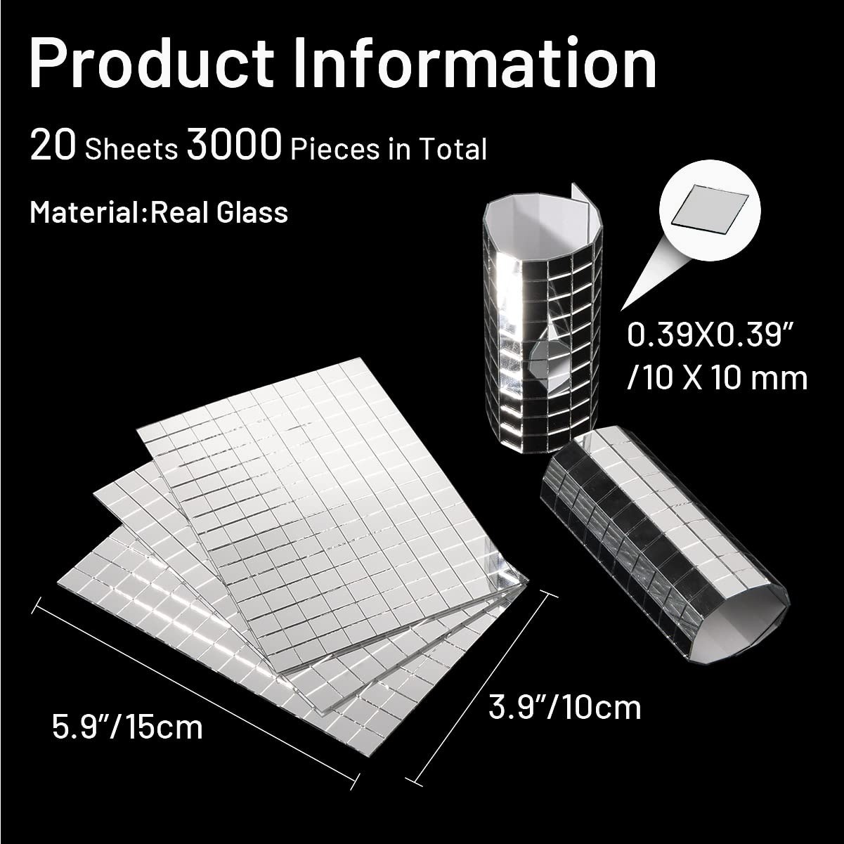 3000 PCS Self-Adhesive Mirror Tiles 10x10mm for DIY Crafts & Party Decor – Spark