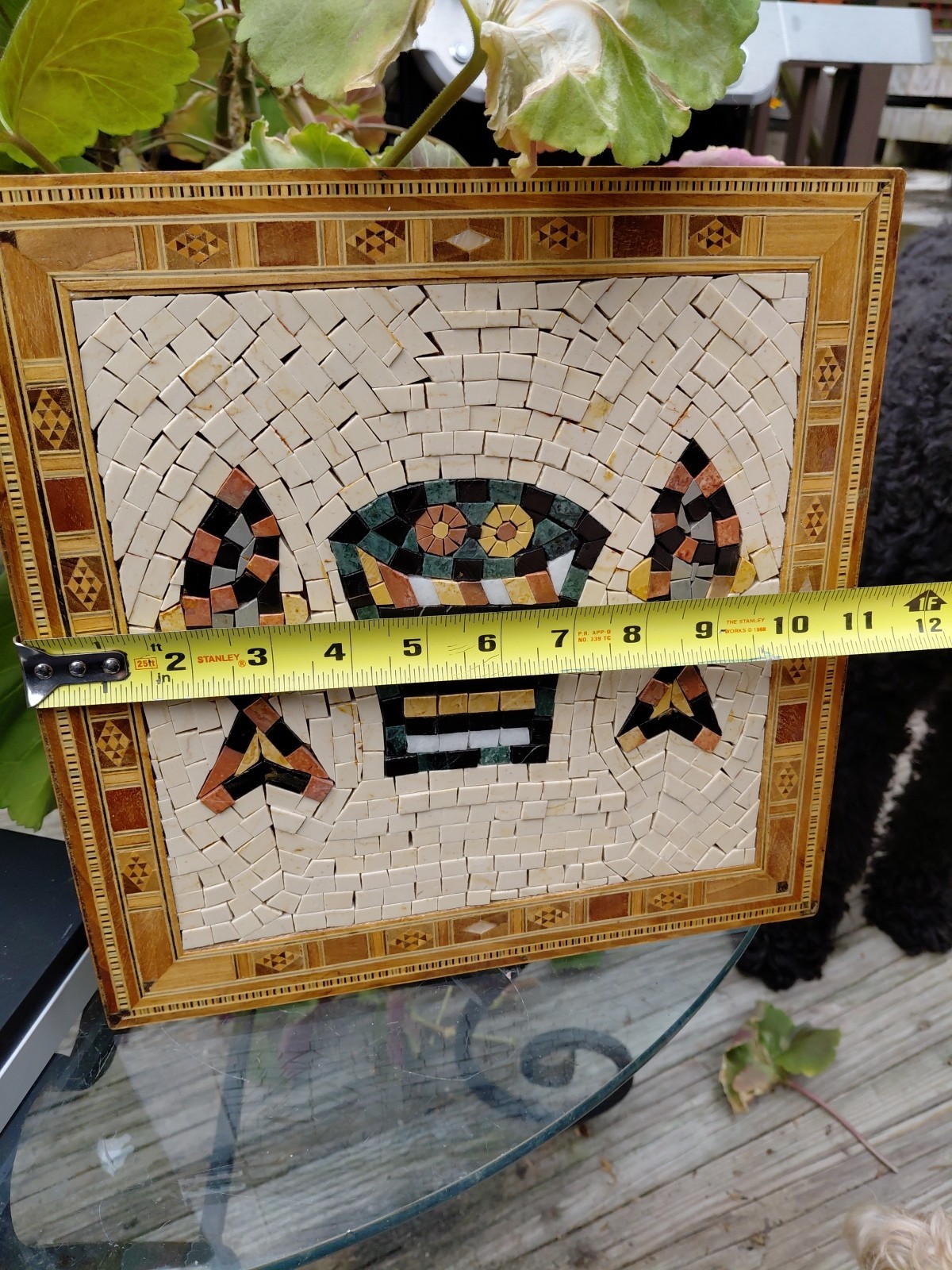 Marble Mosaic and Wood Marquetry Wall Tile Handmade Art
