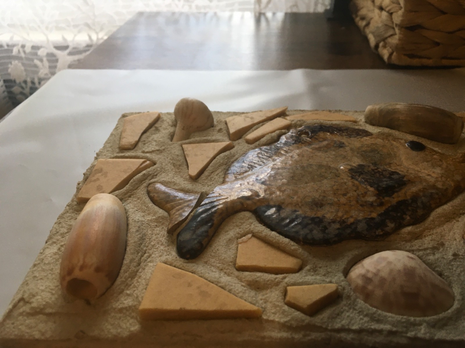 Stunning Mosaic Fish Wall Plaque with Sea Shells and Coastal Stone