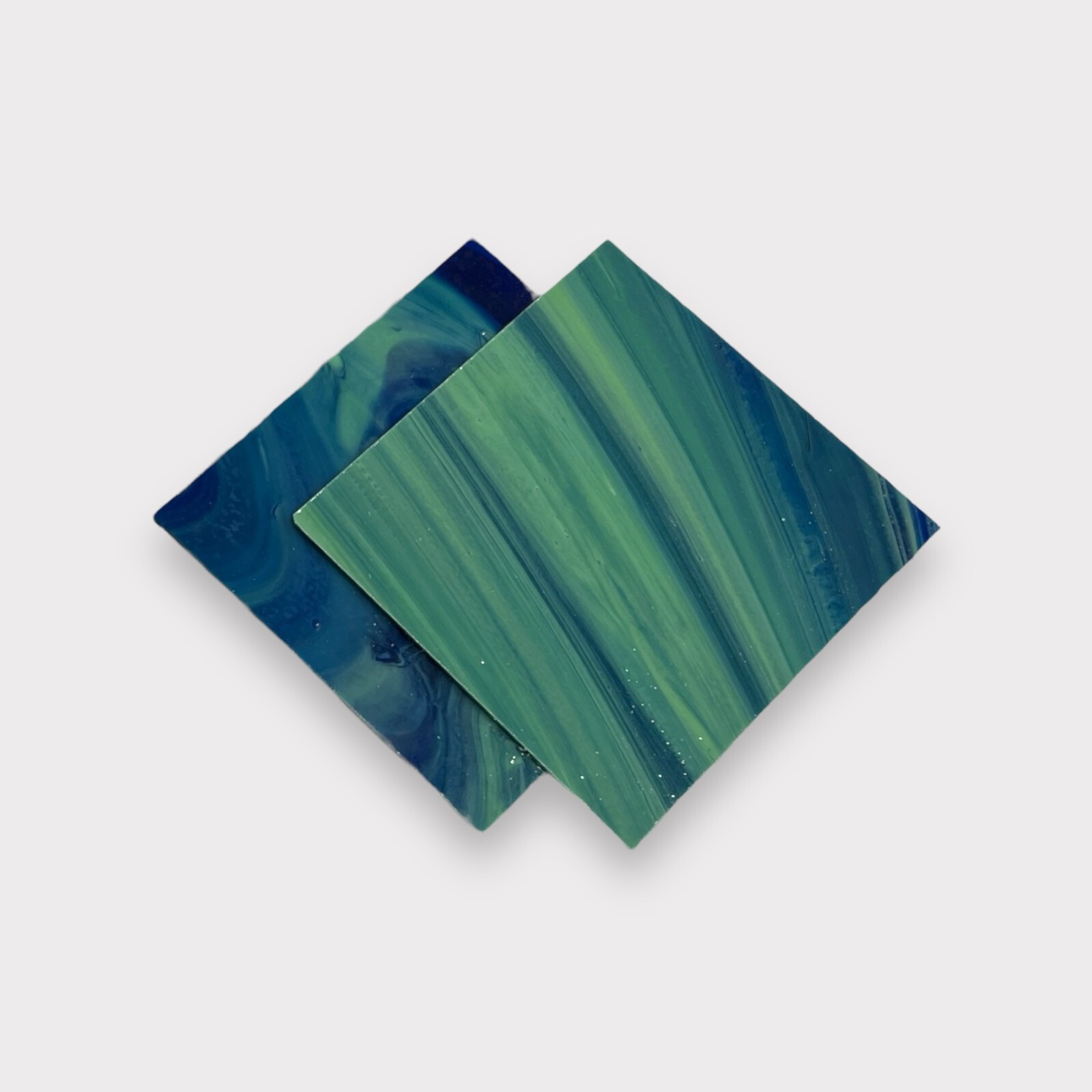 2 Pack Blue Transparent Olive Green Prisma COE 96 Fusible Glass Sheets / Mosaic