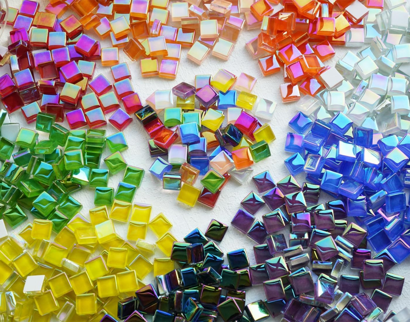 1100Pcs 10 Colors Iridescent Mosaic Tiles for Crafts Bulk, 2.2Lbs Crystal Glass