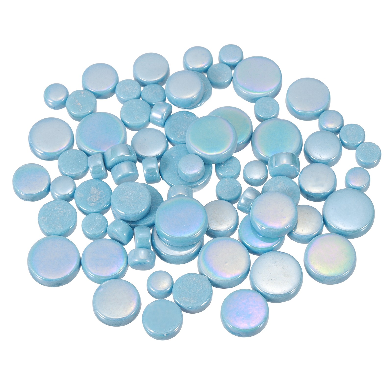 100g Multi-Size Iridescent Round Mosaic Tiles for Crafts Sky Blue