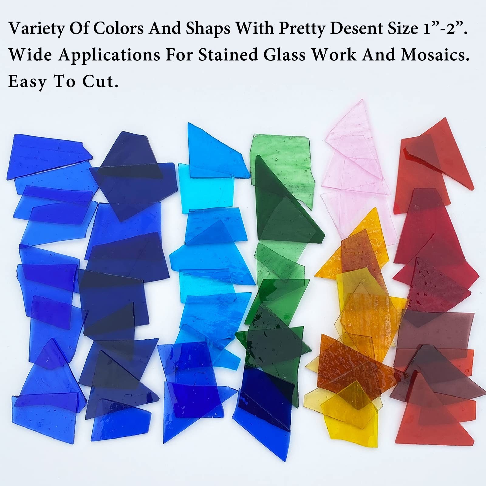 Colorful Stained Glass Scraps – Transparent Mosaic Tiles for Crafts, 35oz Bulk P