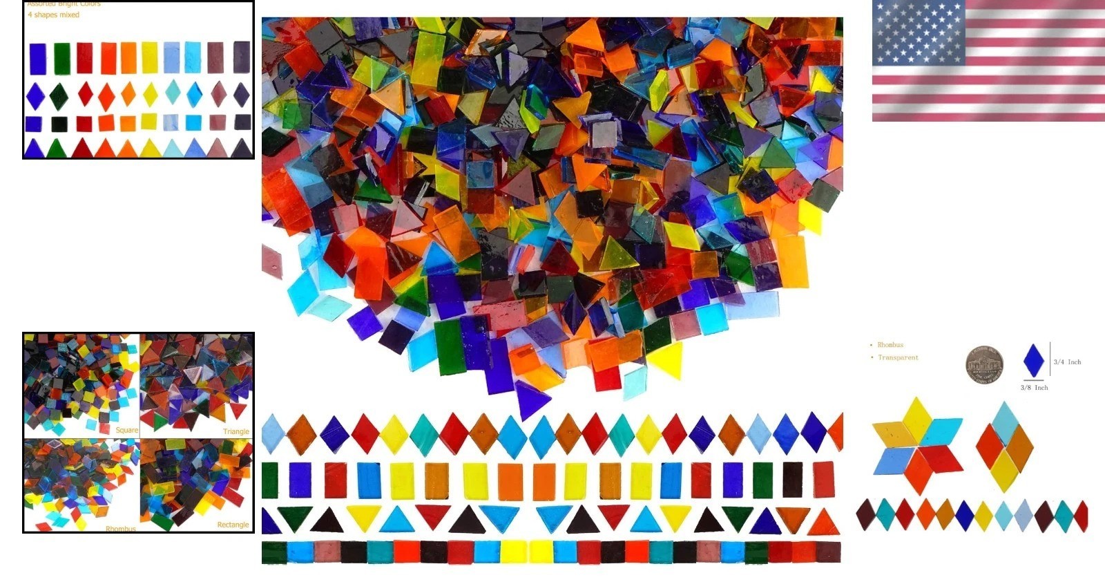 1600 Mixed Color Transparent Cathedral Glass Mosaic Tiles – For Arts & Crafts