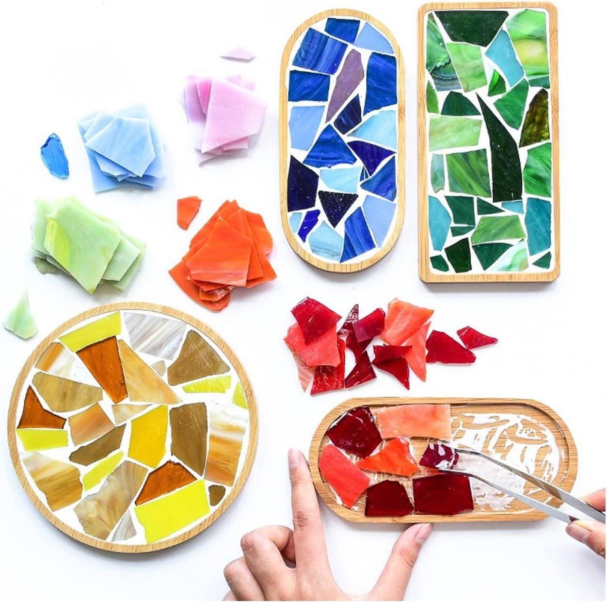 7Oz Mixed Stained Mosaic Glass Pieces Sheets, Large Broken Glass Mosaic Tiles fo