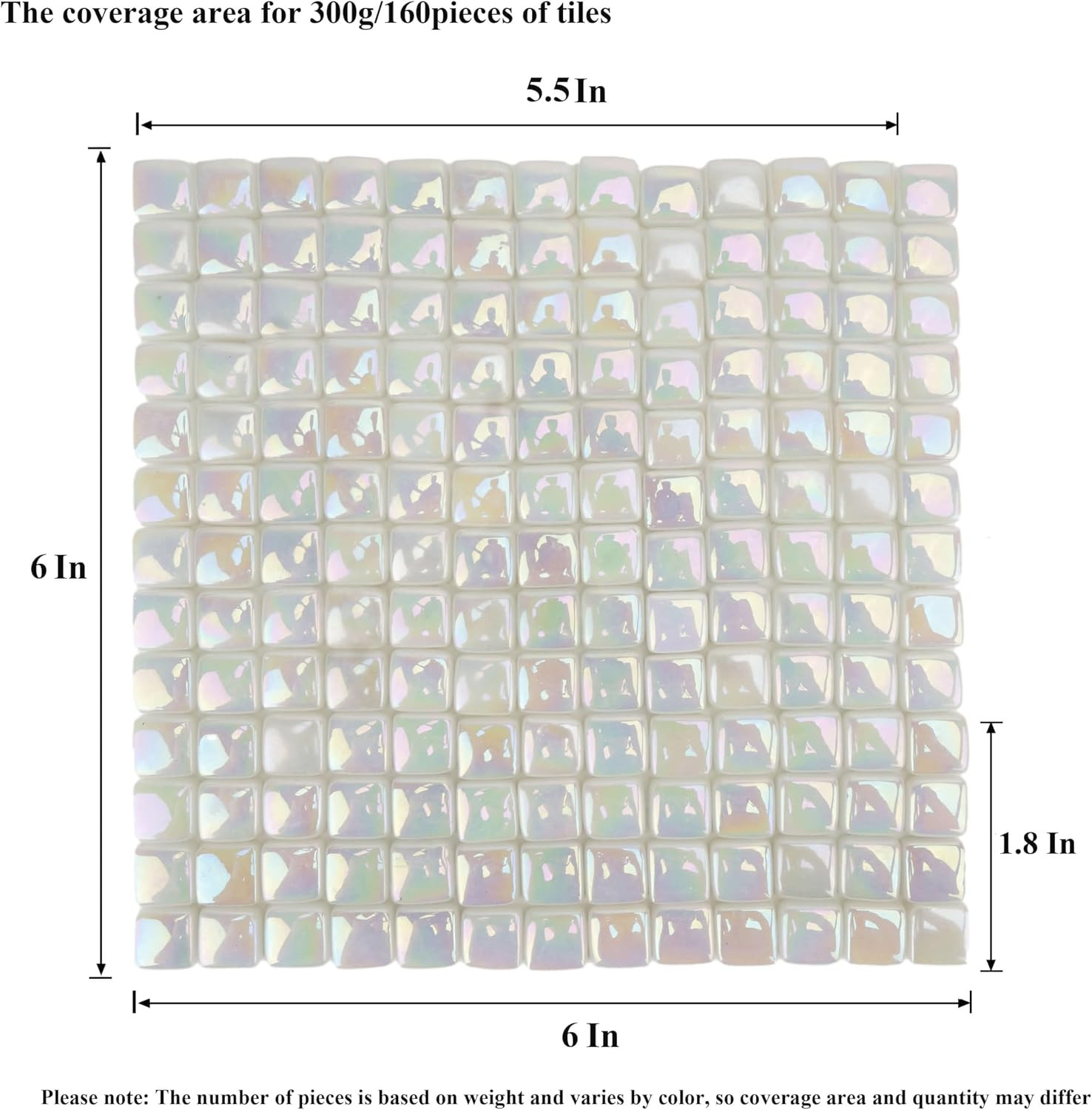 White Mosaic Tiles, 10mm Square Glass Mosaic Pieces, 300g (160 Pieces), Glass Ti