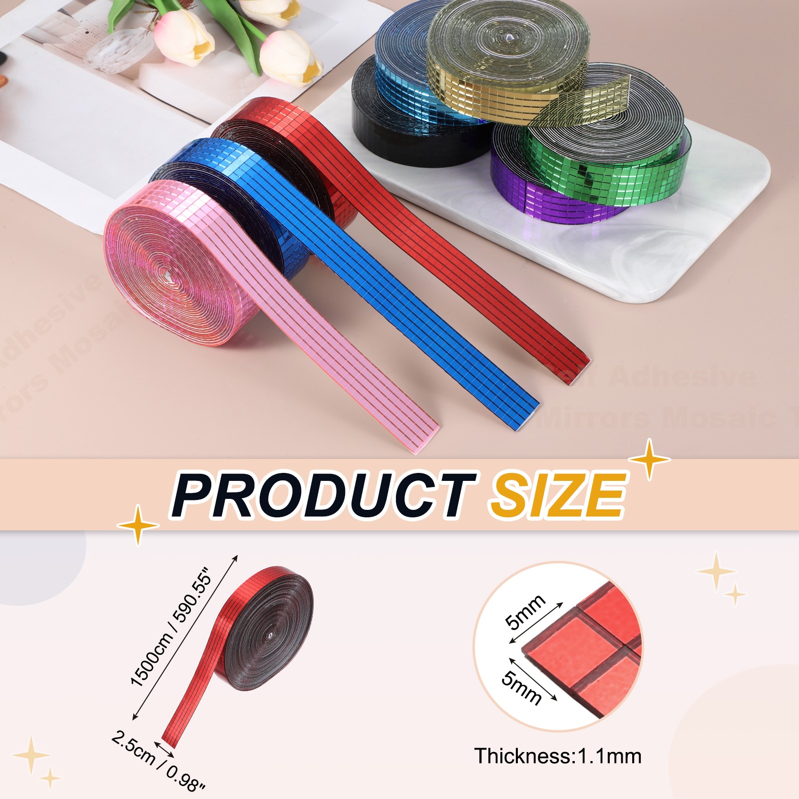 5x5mm Self Adhesive Mirrors Mosaic Tiles, 15000 Pcs Mosaic Sticker, Red