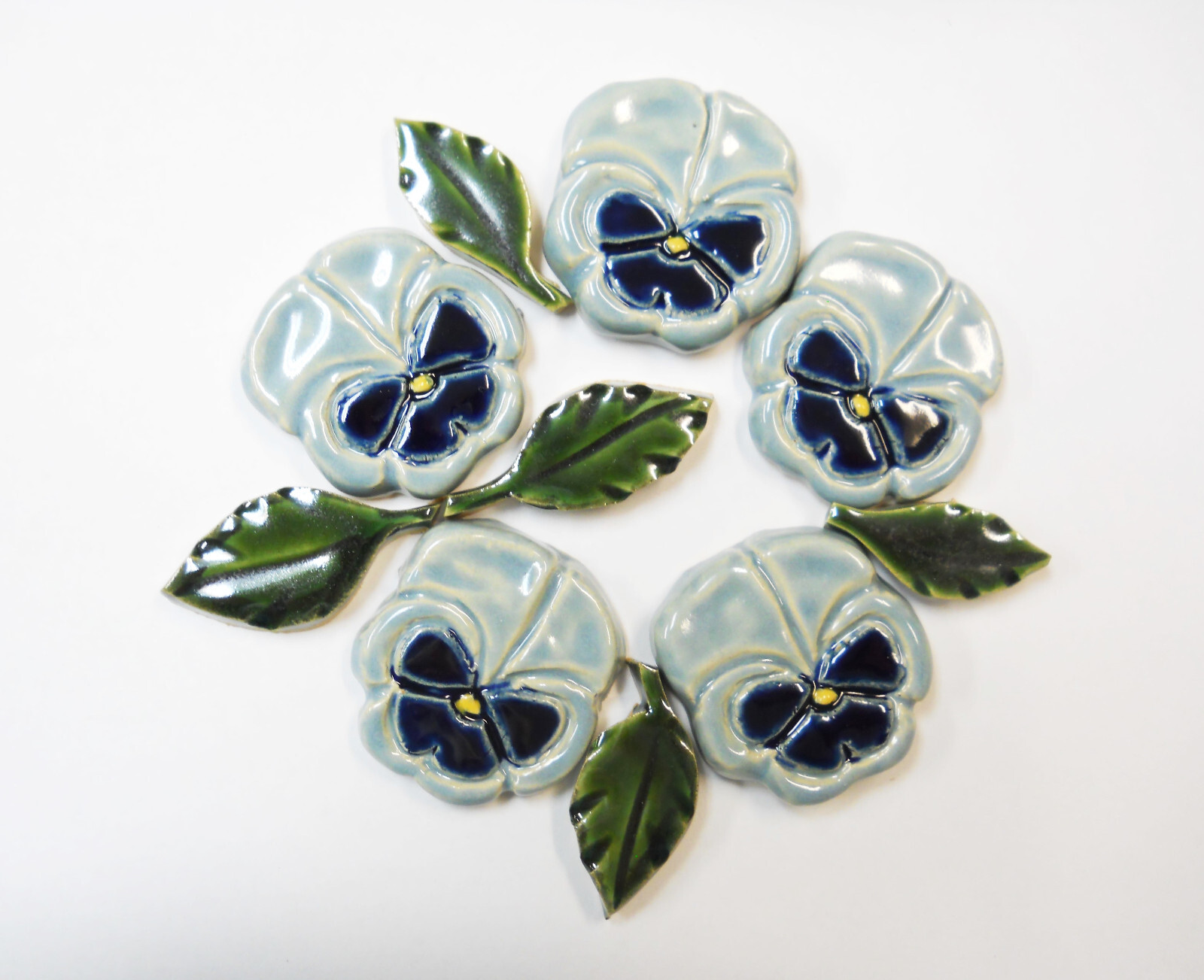 PANSY Mosaic Tiles, Handmade Ceramic Art Craft Tiles, Blue / Navy, Set of 10