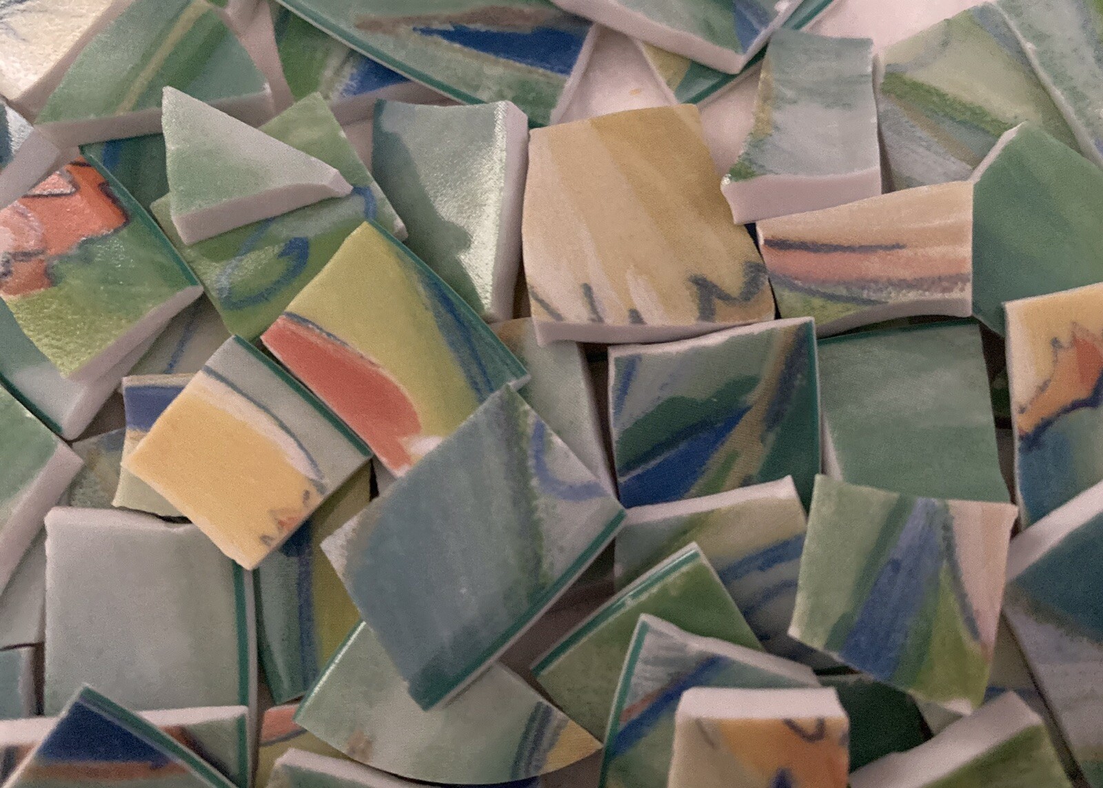Sea Foam Green Porcelain Hand-cut Tiles, 200+ 1/4”x 1/4” To 1” X 3/4”