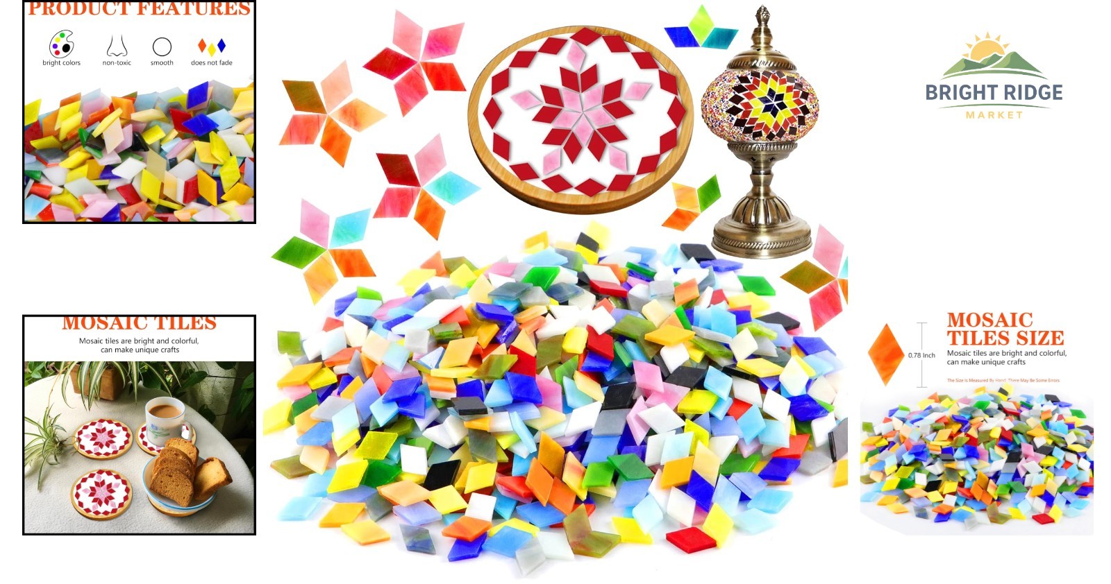 Rhombus Shaped Glass Mosaic Tiles, 1000 Count for Creative Home Crafts