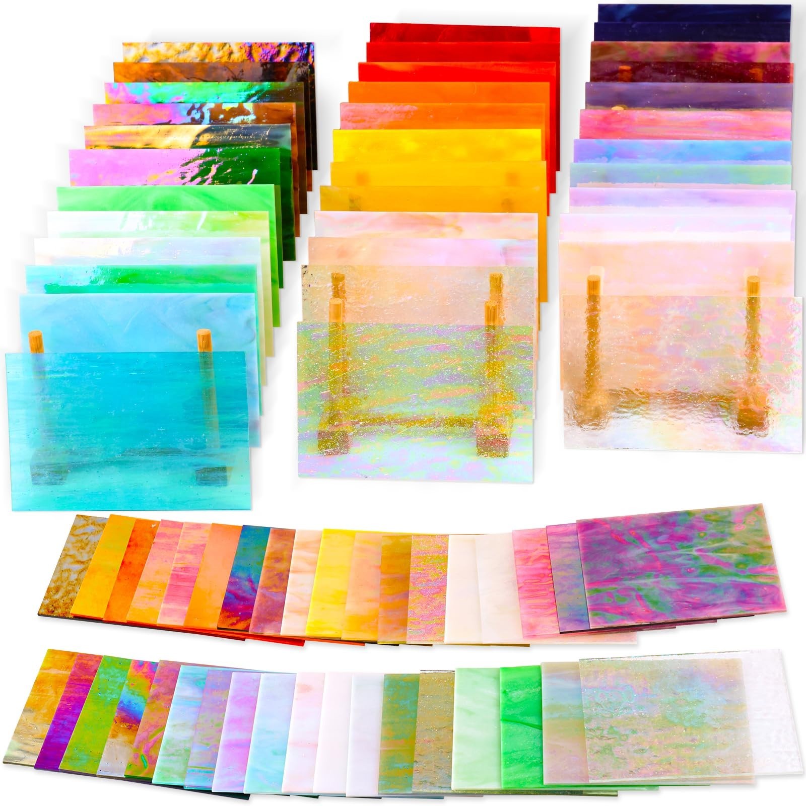36 Sheets Opaque Stained Glass Variety Pack, 4×6 Inch Mosaic Tiles for Crafts
