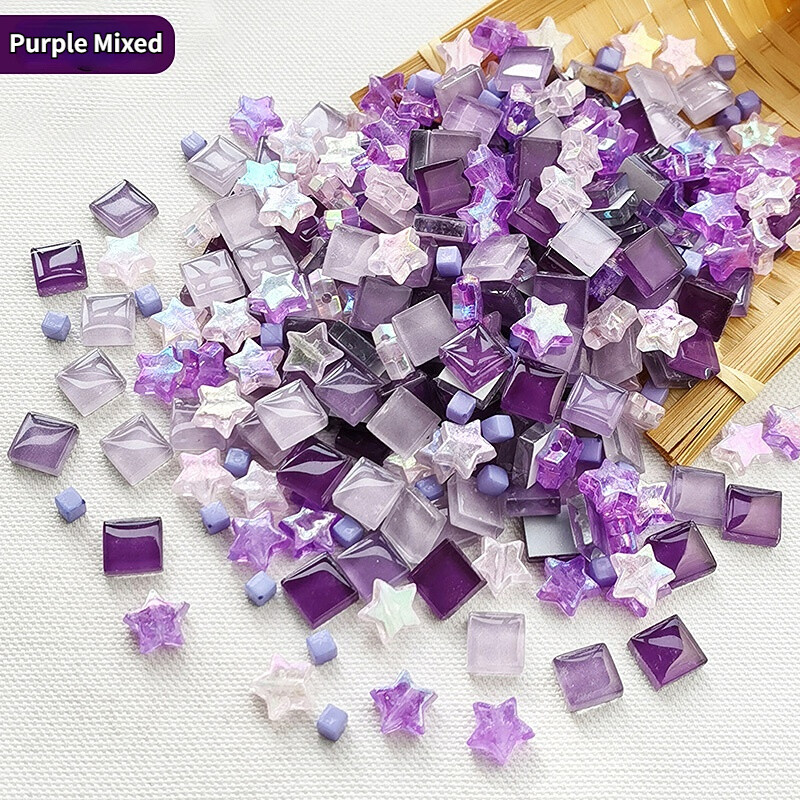 350PCS DIY Glass Bulk Mosaic Tiles Star Square Assorted Creative Home Art Decor