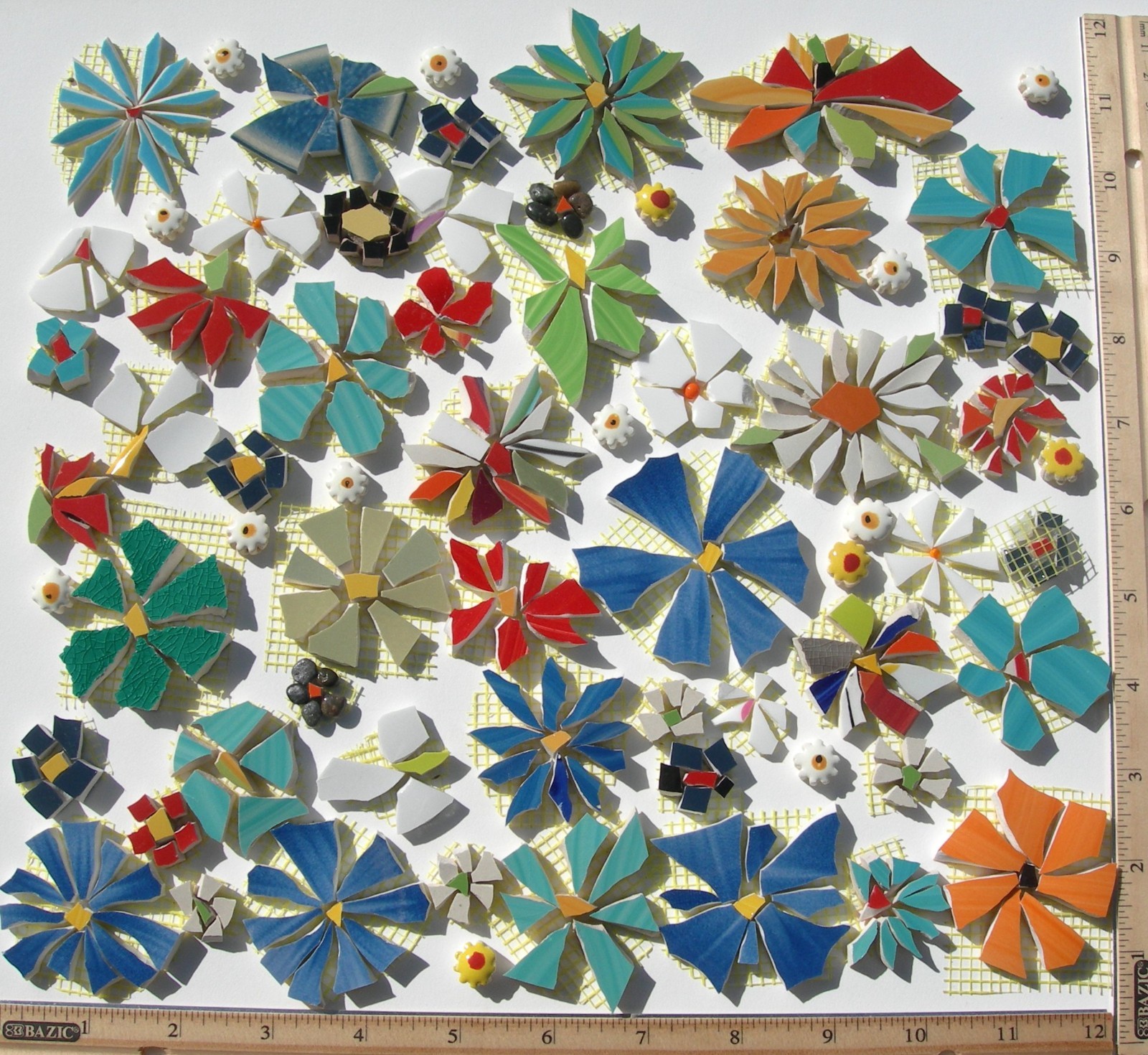 One Square Ft Mix Flowers Mosaic Tiles, 67 Assorted Colorful Daisy Craft Tiles