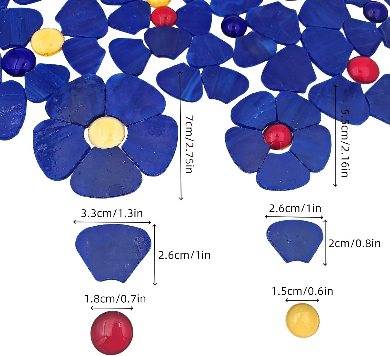 12 Flower Stained Glass Mosaic Tiles – 2 Size Floral Petals & Flat Bead Mosai…