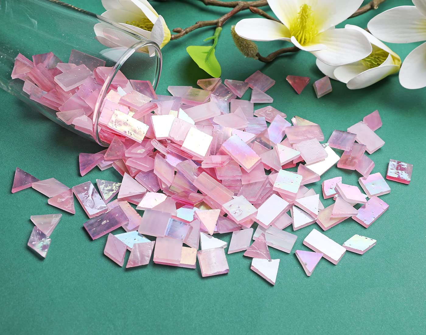 Iridescent Stained Glass Mosaic Tiles for Art Craft, 200 Pieces, 4 Shapes Mix…