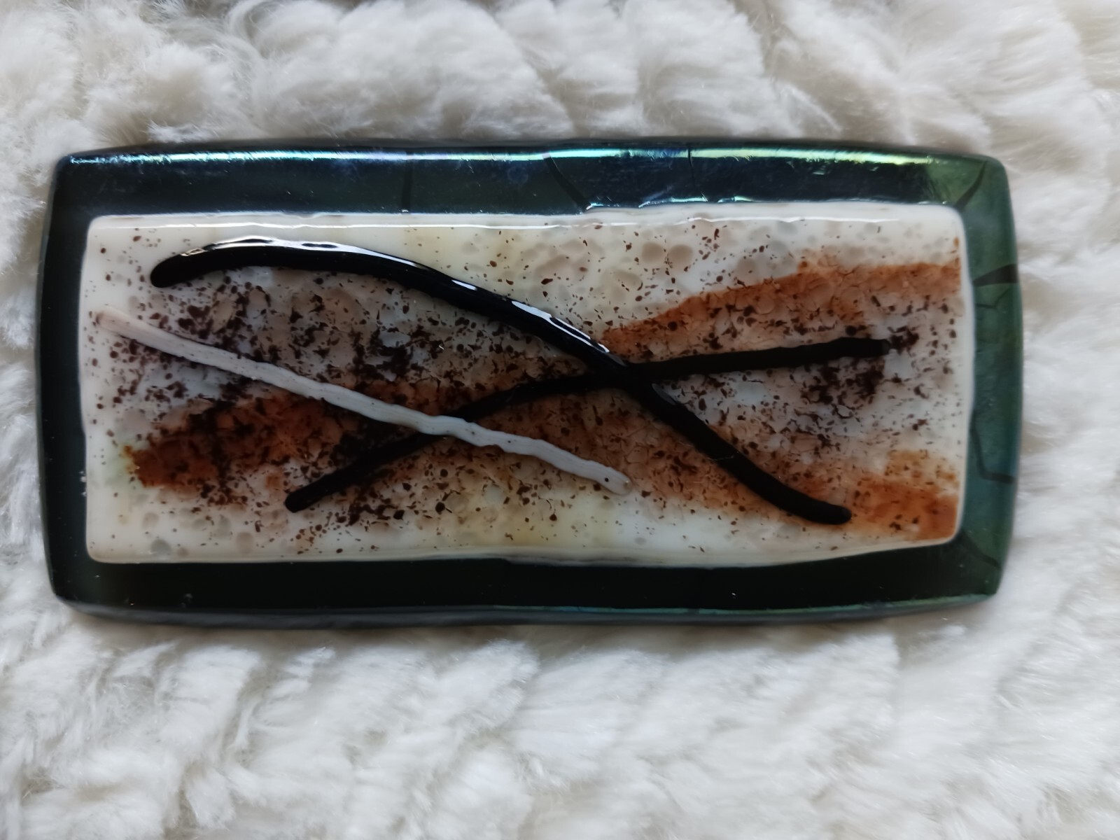 Pair Of Diacroic And Abstract Fused Glass Tiles 4.25 In X 2 In