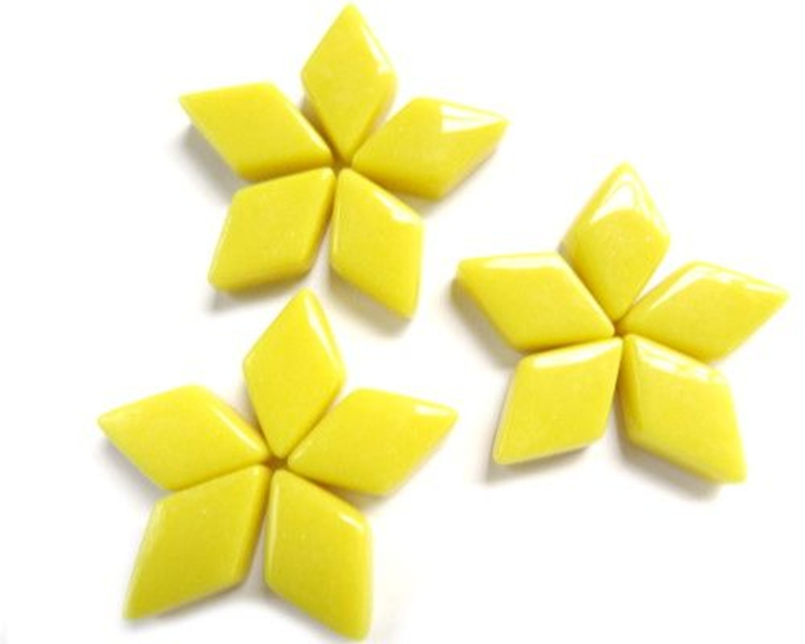 25 tiles – Yellow Opal Diamond Shaped Glass Mosaic Tile Pieces – 12 MM X 19 MM