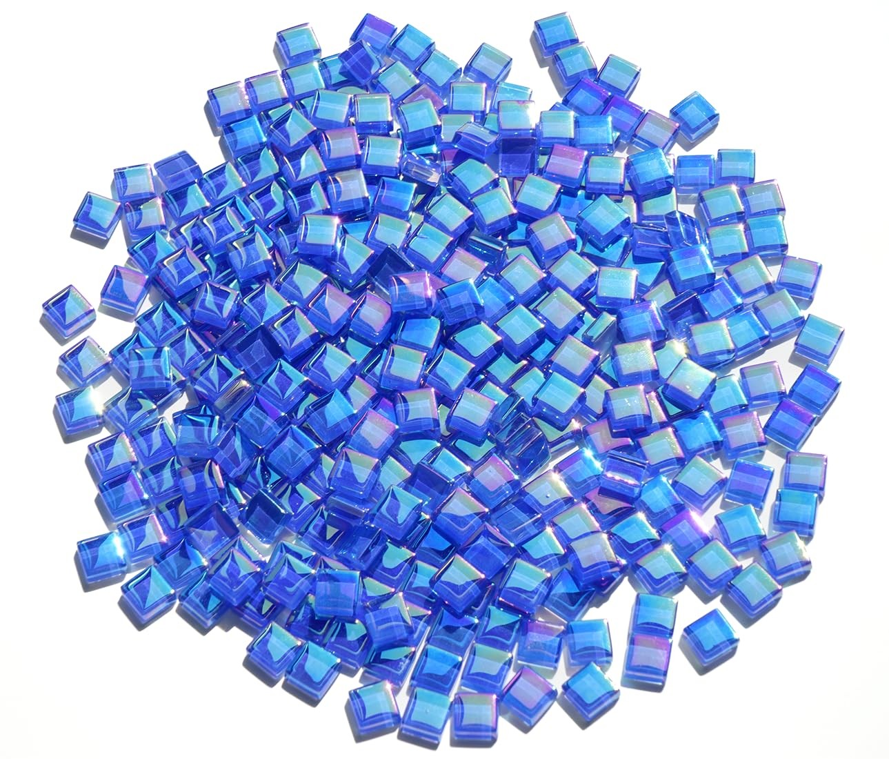 Iridescent Royal Blue Tiles for Mosaic Crafts, 300G Iridized Crystal Stained Gla