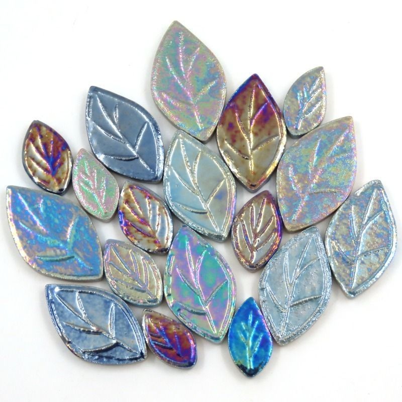 Iridescent Ceramic Leaves Mosaic Tiles – Agave – 25 tiles – Mixed Sizes