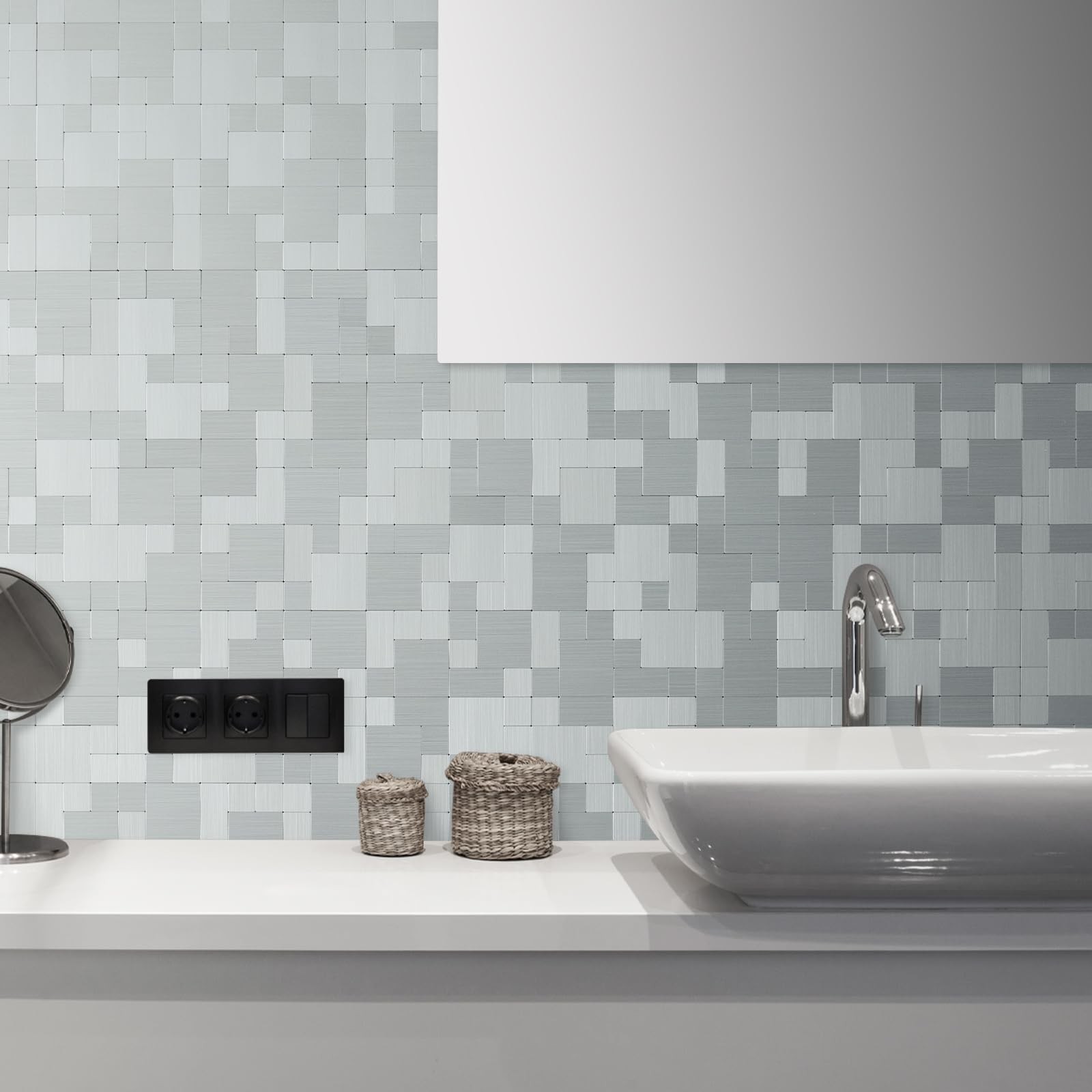 DICOFUN Metal Peel and Stick Tile Backsplash, Stainless Steel Kitchen Metal B…
