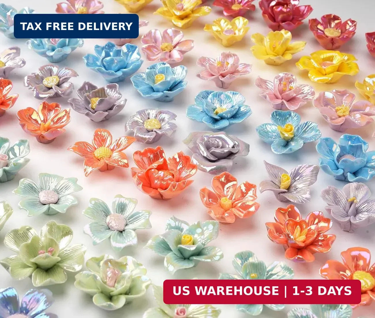 30 Pieces 3D Ceramic Mosaic Flowers for DIY Crafts, Various Shimmering Glaze Iri