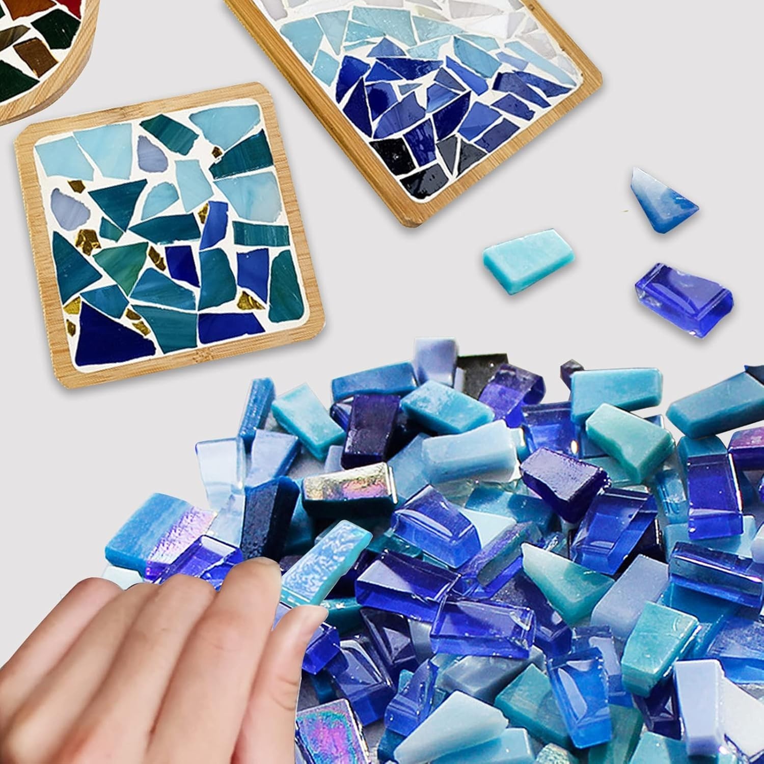 Blue Mixed Irregular Glass Mosaic Tiles for Art Crafts, 9oz Value Pack Mosaic…