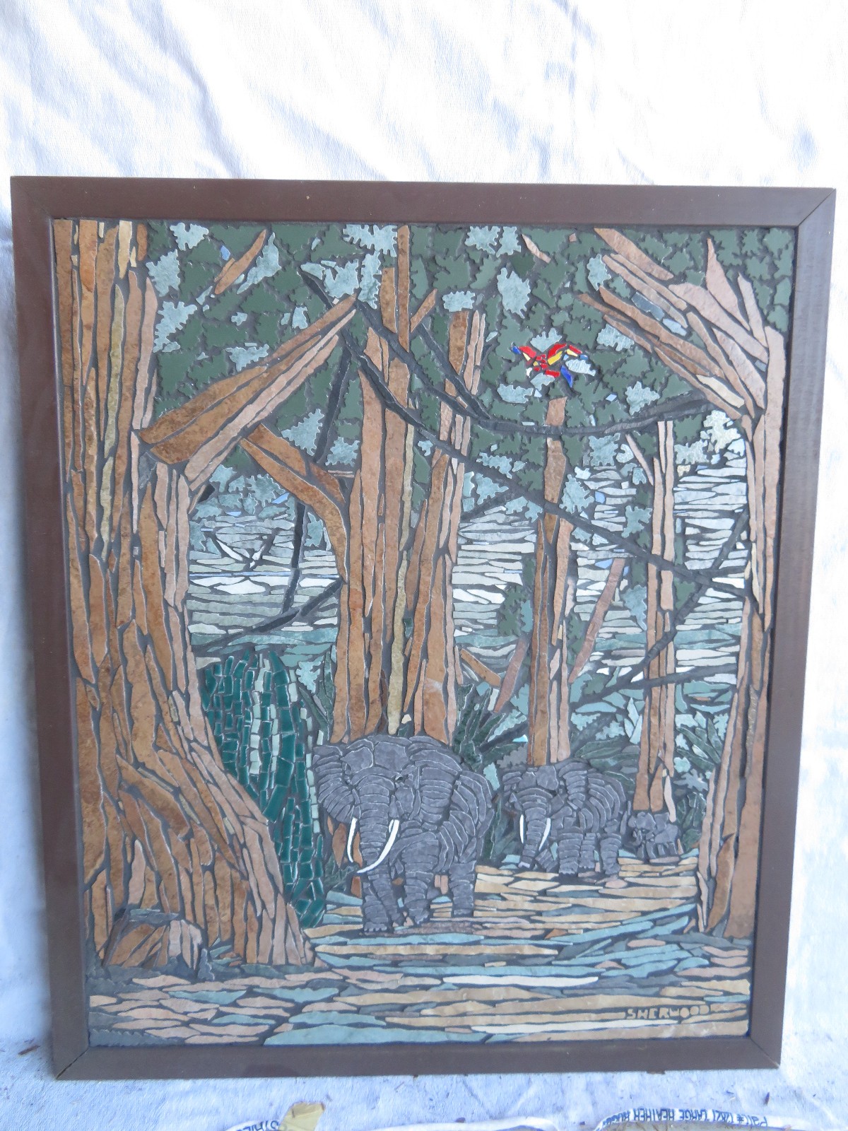 Original Custom one of a kind Tile Mosaic 24w x 36h Elephants in Thailand