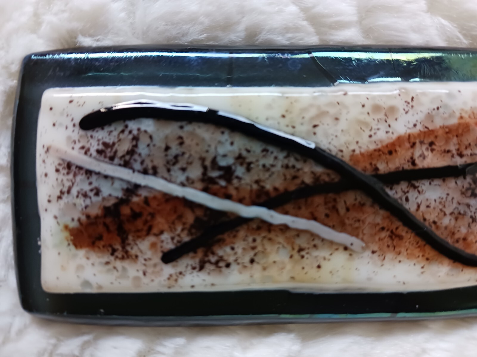 Pair Of Diacroic And Abstract Fused Glass Tiles 4.25 In X 2 In