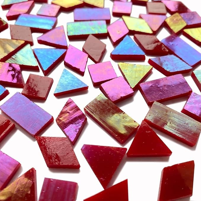 Iridescent Red Glass Mosaic Tiles Kit – 280 Pieces, Mixed Shapes