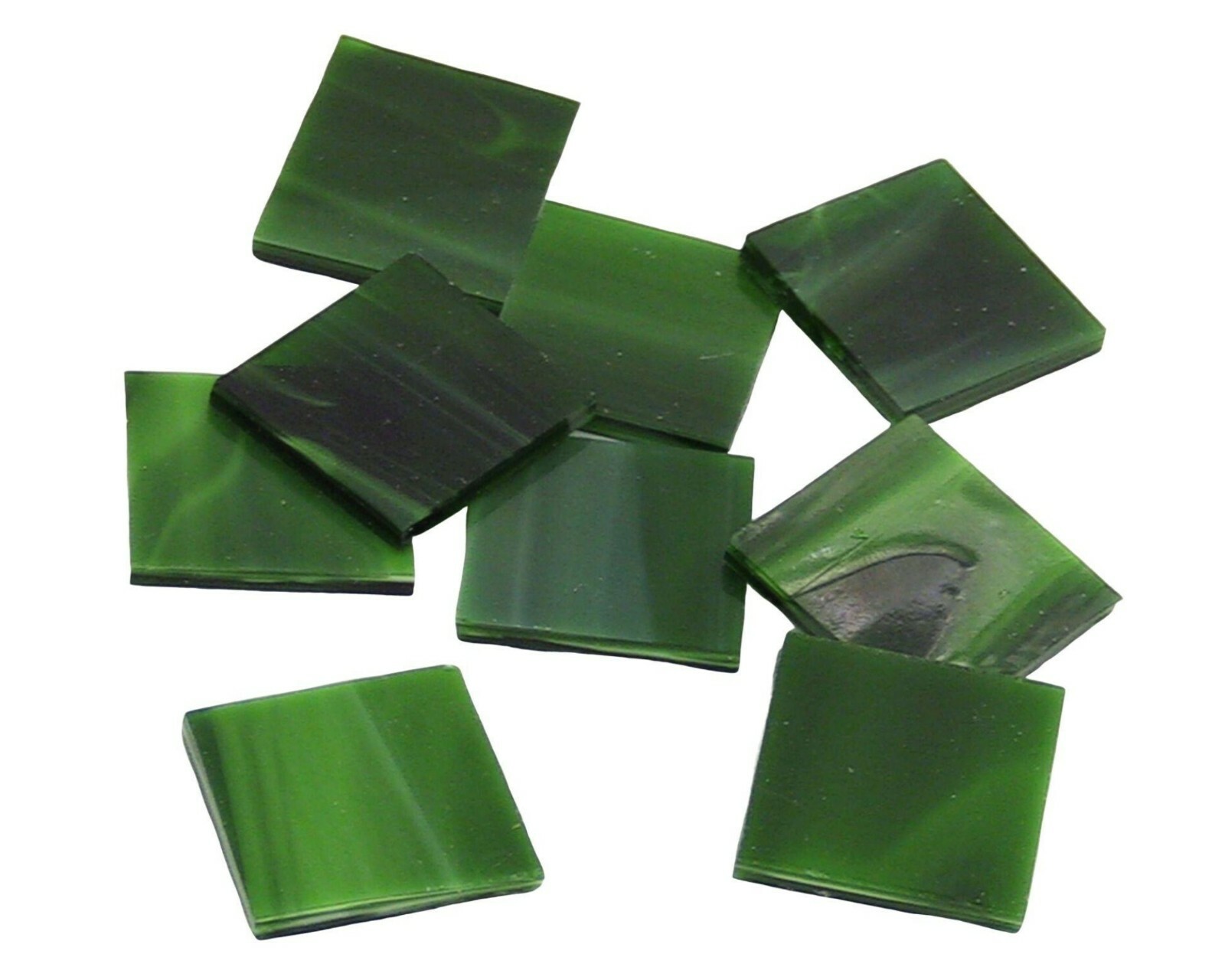 125 Dark Green Wispy 1″ Square Hand Cut Stained Glass Mosaic Tiles | Fusible 96