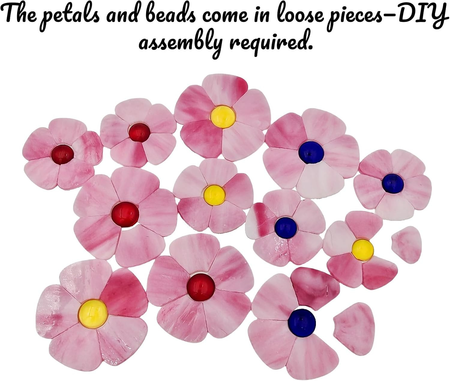 12 Flower Stained Glass Mosaic Tiles – 2 Size Floral Petals & Flat Bead Mosaic G