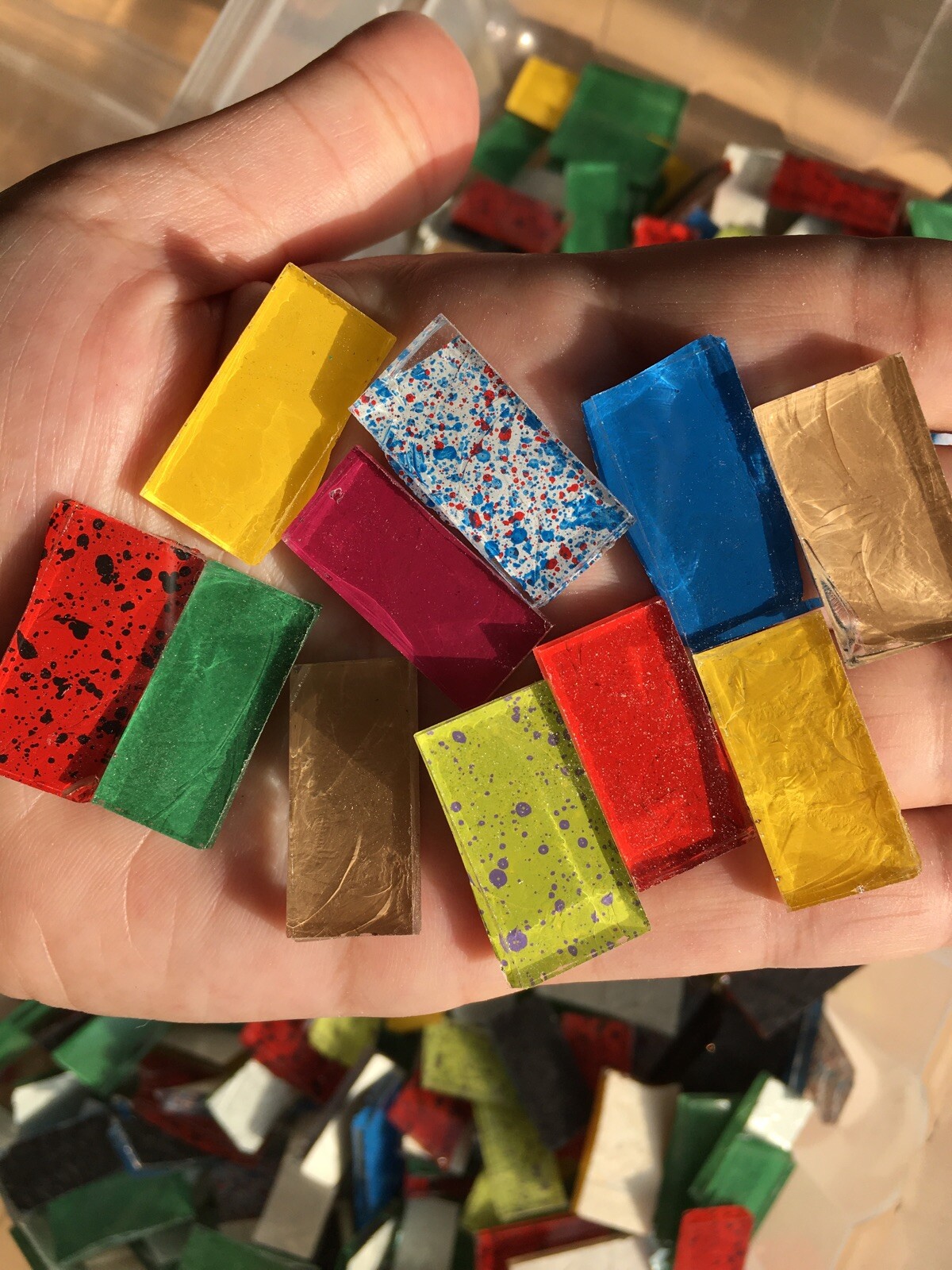 1 Lb MOSAIC GLASS BORDER TILE BLUERIVERGLASS HANDPAINTED HANDCUT MIX COLORS 1”