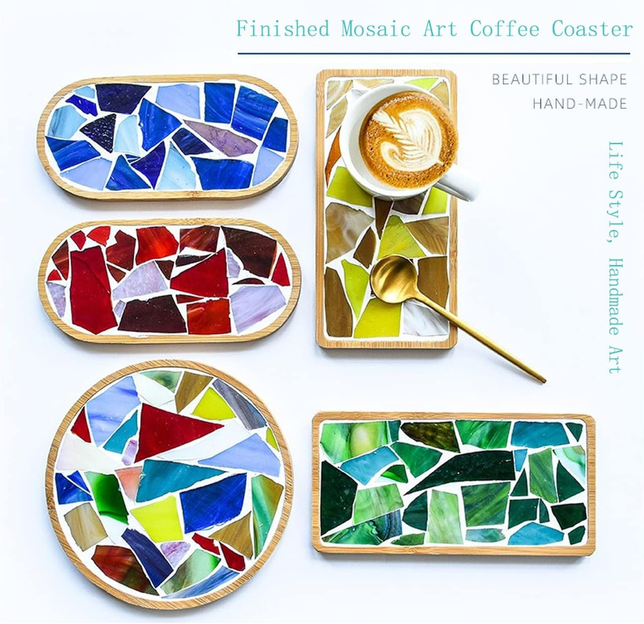 7Oz Mixed Stained Mosaic Glass Pieces Sheets, Large Broken Glass Mosaic Tiles fo