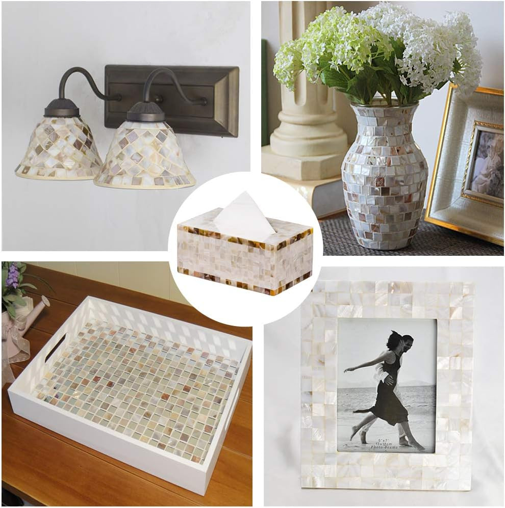 350Pcs Mother of Pearl Mosaic Tiles, Natural Shell Tiles, Square Mosaic