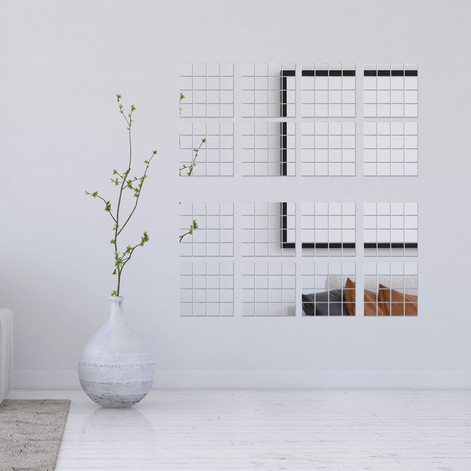 50 PCS 3×3 Inch Mini Square Mirror Adhesive Craft Tiles Home DIY Decoration