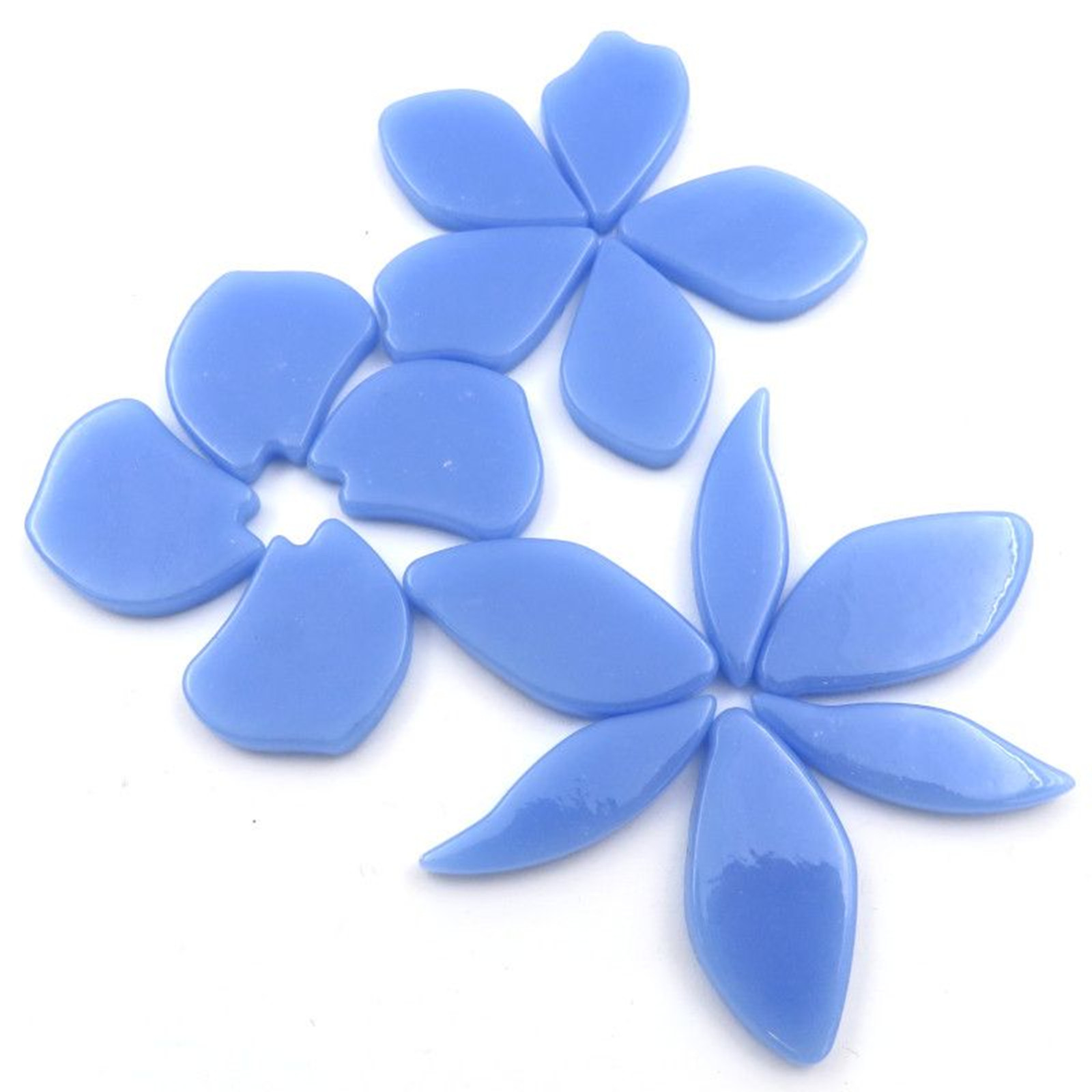 20 Pale Blue Petal Flower Glass Mosaic Tile Pieces – 25 mm -30 mm /4 mm