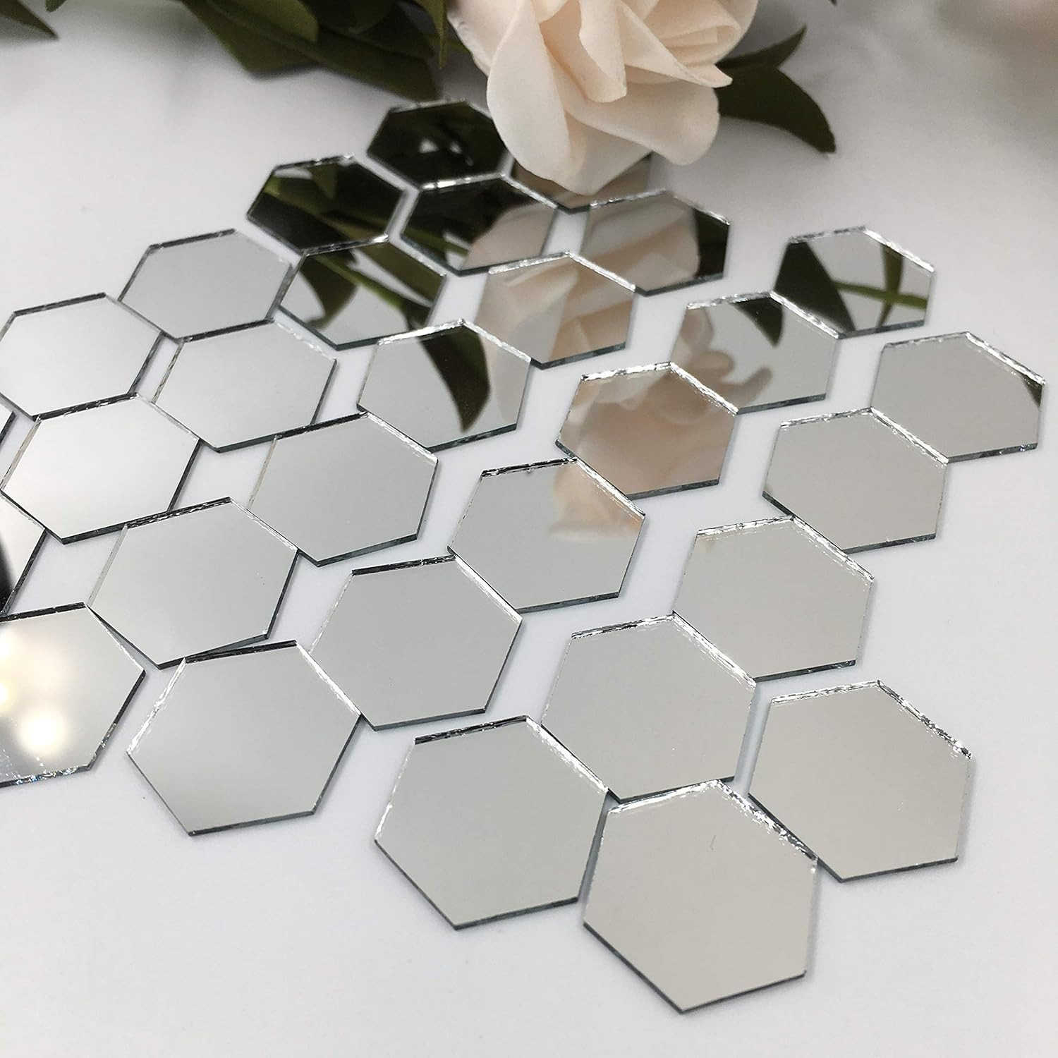 NUO RUI 1” Hexagonal Mirror Mosaic Tiles Craft Mirror Pieces Bulk 100 Pieces fo