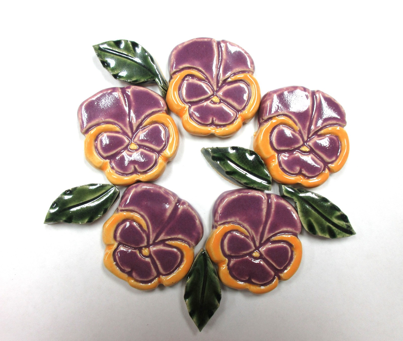 PANSY Mosaic Tiles Handmade Ceramic Tiles Craft Tiles Violet Orange Tones 10 pcs