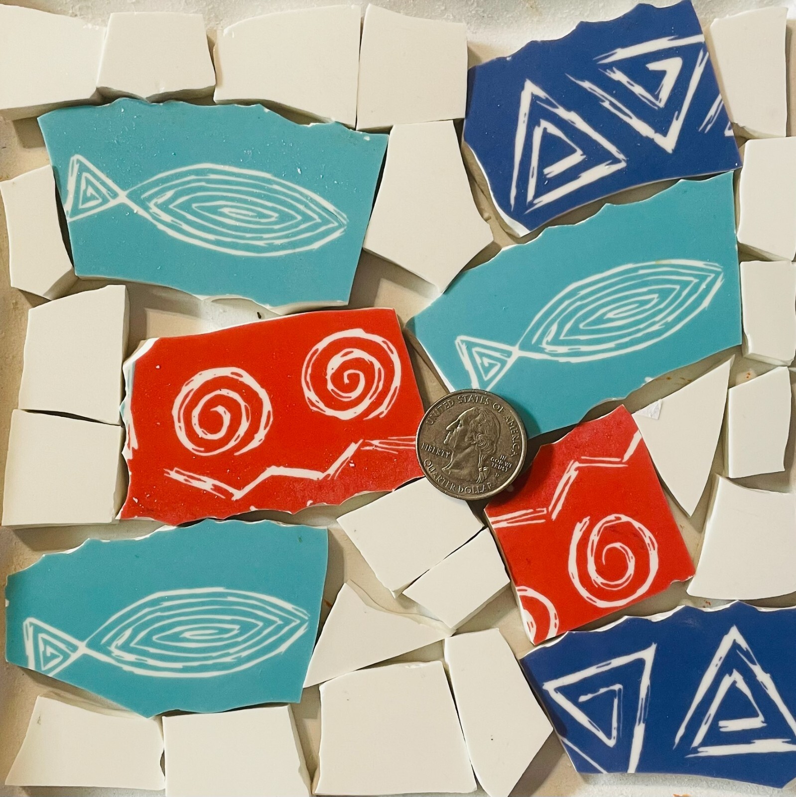 Broken China Mosaic Tile Arts and Craft Supplies – Turquoise Fish Tiles F079