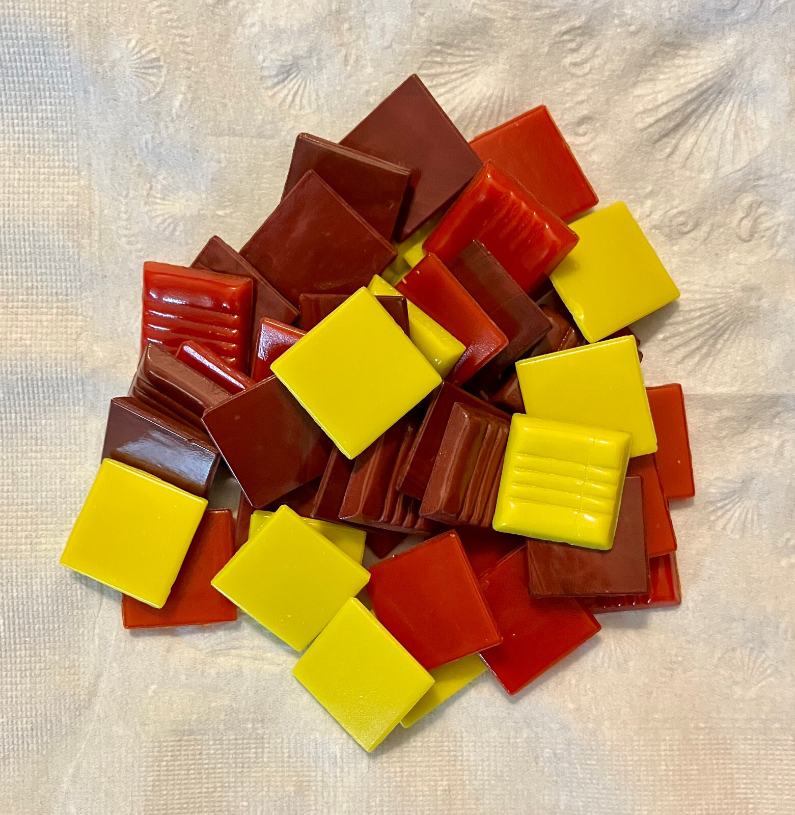 Brick, Tomato & Canary Mosaic Tiles–3/4″ Venetian Glass Craft & Backsplash Tile