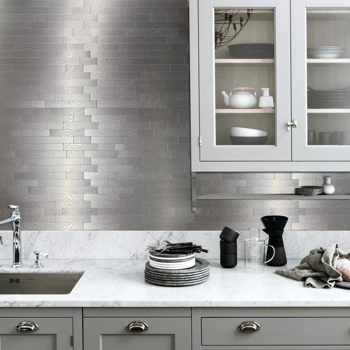 10pcs Aluminum Composite Mosaic Wall Stickers – Peel and Stick Waterproof,Hea…